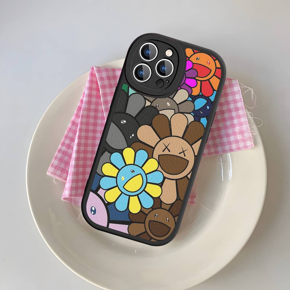 T-Takashi Flower M-Murakami Silicone Phone Case For IPhone 16 15 14 13 12 11 Pro Max Mini Leather Soft Cover