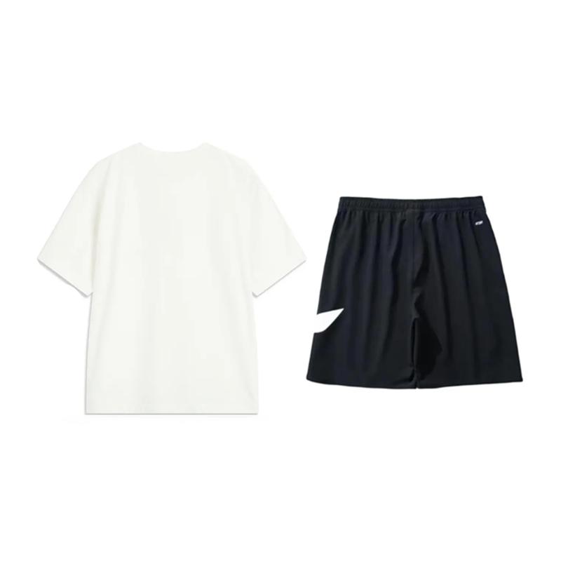 Li Ning Logo Print Round Neck Pullover Short Sleeve T-Shirt Fashion Simple Comfortable Versatile Shorts Casual Sports Set AHSV161-1+YKSV197-2