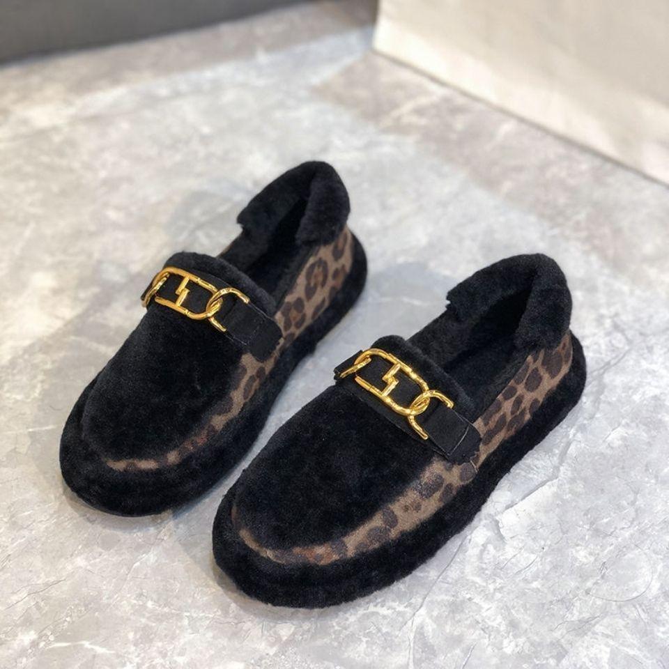 Fashion and Warmth One-pedal Doudou Shoes Mao Mao Shoes 2025 Autumn and Winter New Flat-bottomed Velvet High-end Cotton Shoes Women