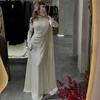 2025 European American Women's Pleated Irregular White Long Sleeve Slim Fit Dress