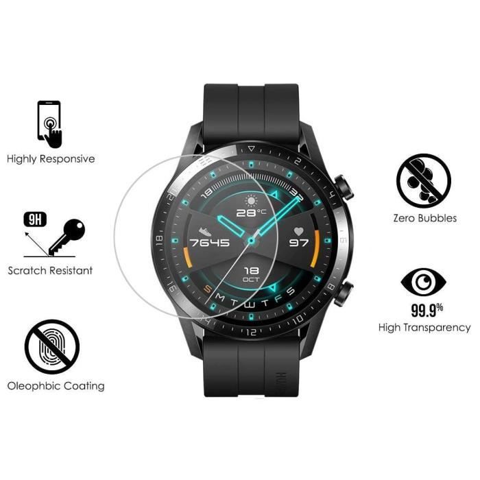 Sticlă Securizată pentru Huawei Watch GT2 46mm - PHONILLICO - Folie Sticlă Protecție Ecran - Pachet 2 - Transparent