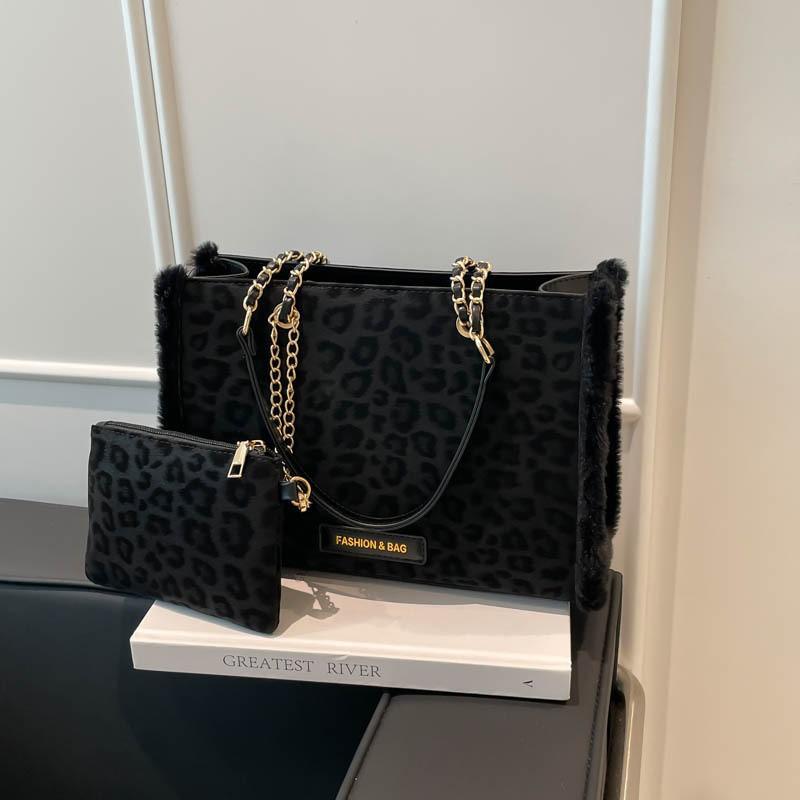 

Leopard-print Bag Women s Large-capacity Retro Niche Work Commuter Hand Tote чорний