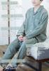 Kaitak Family Suimin Care Solid Long Japanese-Made Men's Pajamas, 100% Cotton, Color, Open-Front, Sleeve, Gray, Green, Navy, Autumn/Winter, M/L (L,