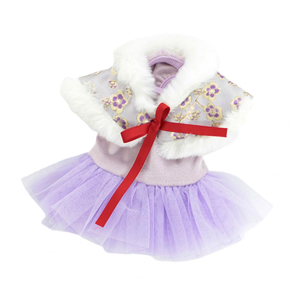 Dog Clothes Chinese Tang Pet Dress Cape Plush Scattered Hem Flower Print Bow-knot  Lace Up Winter Dress Christmas New Year