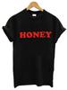 Honey Red Letter Print T Shirt Women Short Sleeve O Neck Loose Yellow Tshirt Summer Ladies Tee Shirt Tops Camisetas Mujer