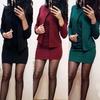 Vestido Bodycon Liso Sem Mangas Gola O 2 Peças/Conjunto Casaco Curto Quente para Escritório Mini 2026