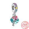 New 925 Sterling Silver Gold Padlock & Key Dangle Charm Fit  Original  Silver Bracelet Beads for Women Fine Jewelry Gift