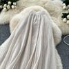Summer Women Chic Cotton Linen Solid Elastic Waist Long Maxi Skirt