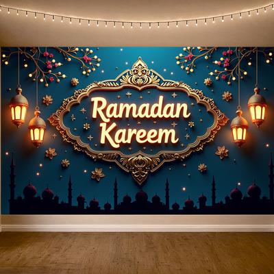 Banner Ramadan Kareem Linternas de Mezquita Fondo de Bienvenida Festivo Fiesta Ramadan Mubarak Decoración del Hogar Accesorios de Fotografía Fondo