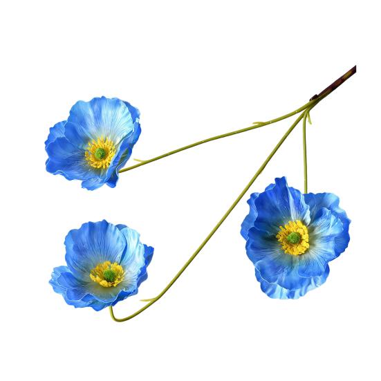 3 Heads Full Blooms Artificial Flower Real Touch Fake Silk Flower Branch with Long Stem for Home Kitchen Party Table Centerpiece