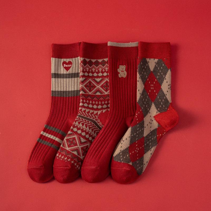 Embroidered Pink Cat Socks College Style Casual Versatile Style Pure Cotton Short Socks