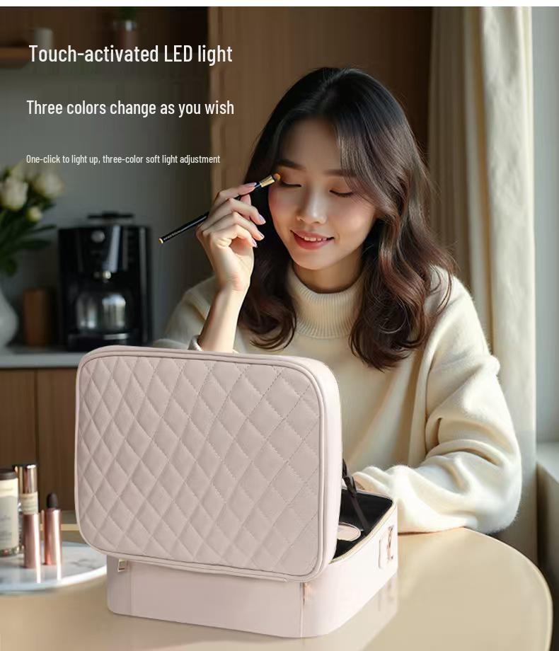 Deluxe Portable LED Makeup Case with Mirror, Large Capacity, Suitcase Compatible