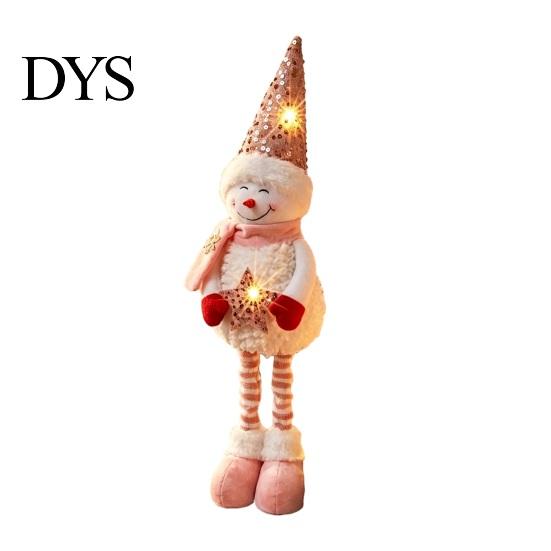 Retractable Long Leg Snowman Dolls Christmas Plush with Extendable Legs, Sequins Hat Holding Star Soft Decor Doll, Standing Legs Xmas Decoration
