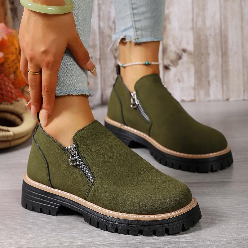 Women's Plus Size Autumn and Winter Beautiful and Versatile Block Heel Suede Side Zipper Fashion Boots