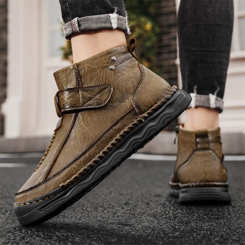 Men's Large Size Handmade Leather Martin Boots - Autumn Mid-top Outdoor Casual Shoes