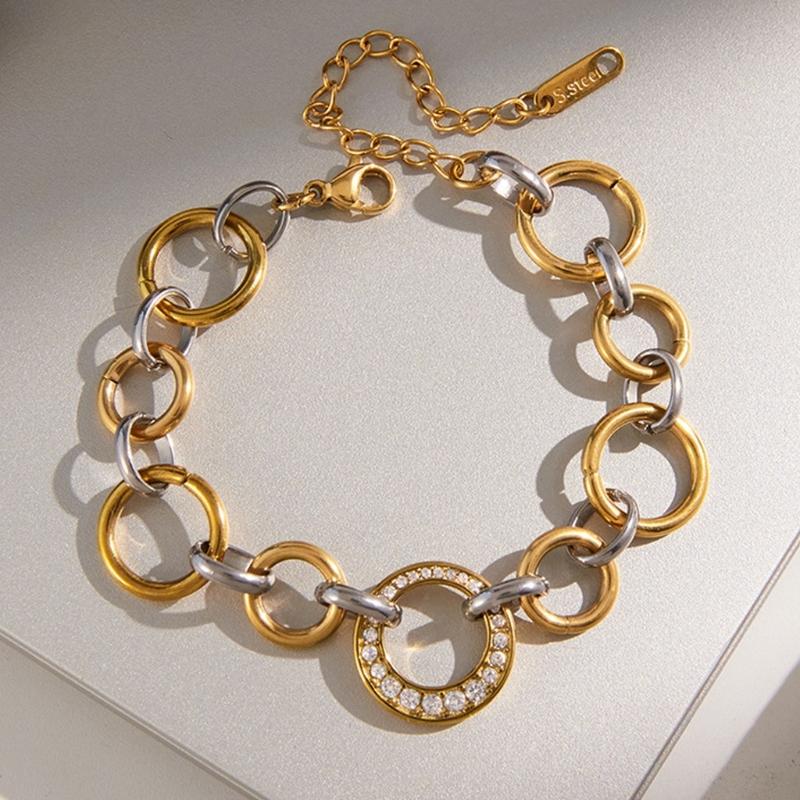 Simple Elegant Designs Gold Silver Two Tone Stainless Steel Circular Bracelet Stylish Jewelry for Women