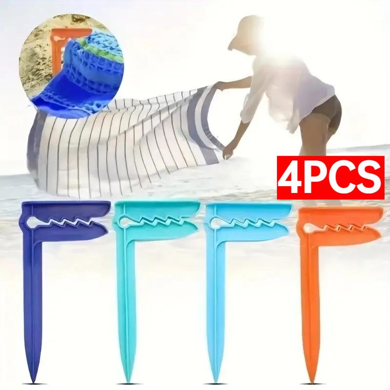 4PCS Outdoor Beach Towel Holder Beach Mat Holder Towel Holder Plastic Outdoor Picnic Mat Holder Windproof Tent Holder Camping Tools(Blue,Red,Yellow)