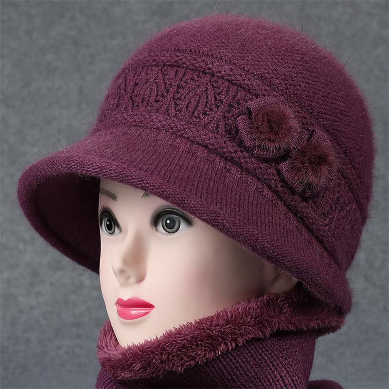 Winter hat female rabbit wool knitted thermal basin hat velvet wife cotton hat