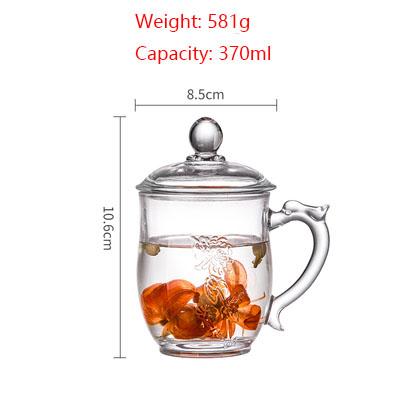 Glass Tea Cup Flower Clear Lead-Free Coffee Mugs with Handle and Lid Tea Cup for Women Birthday Valentines Wedding Gifts