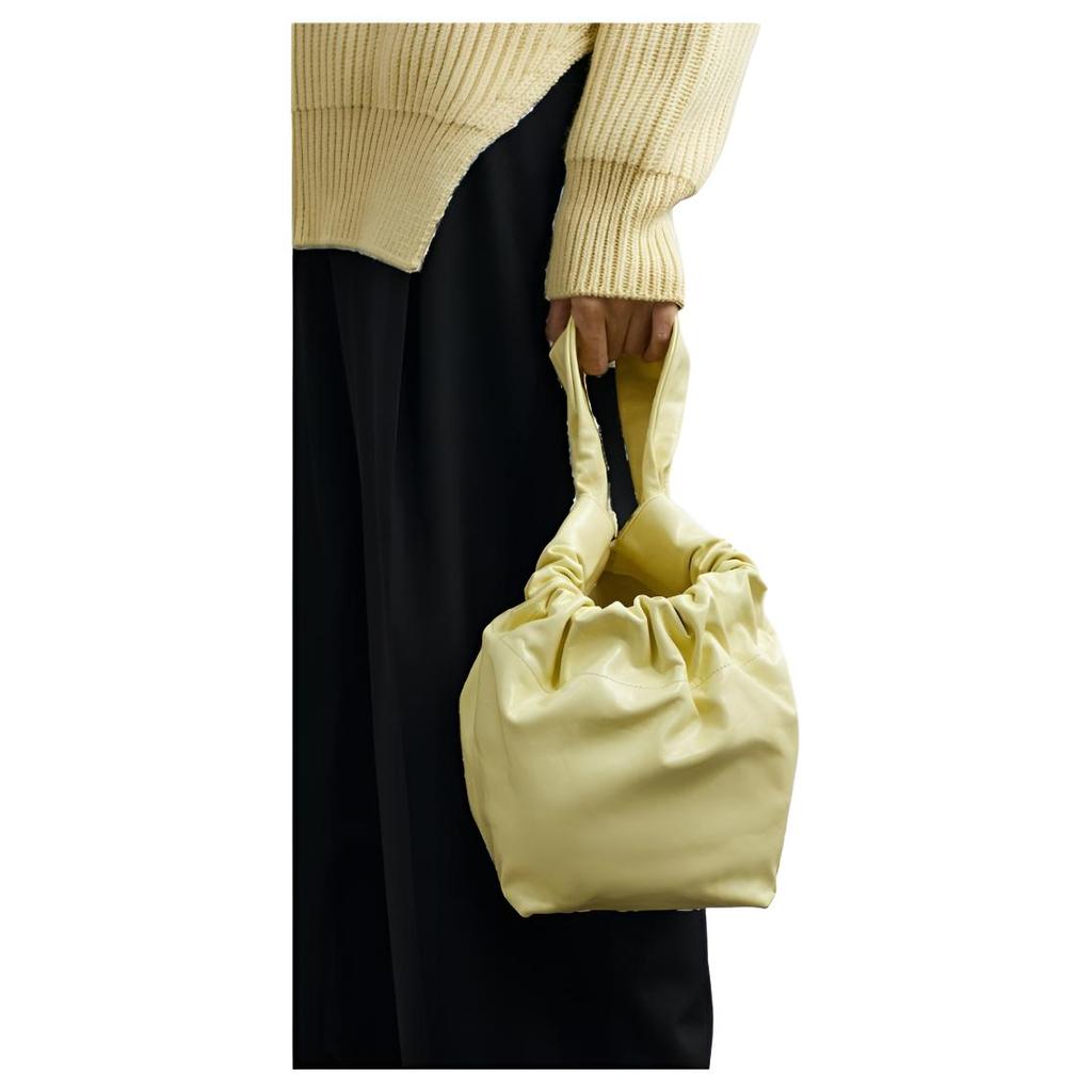 Jil Sander Solid Color Pleated Design Calfskin Tote Bag Medium Women handbags Yellow J07WD0070P5634742