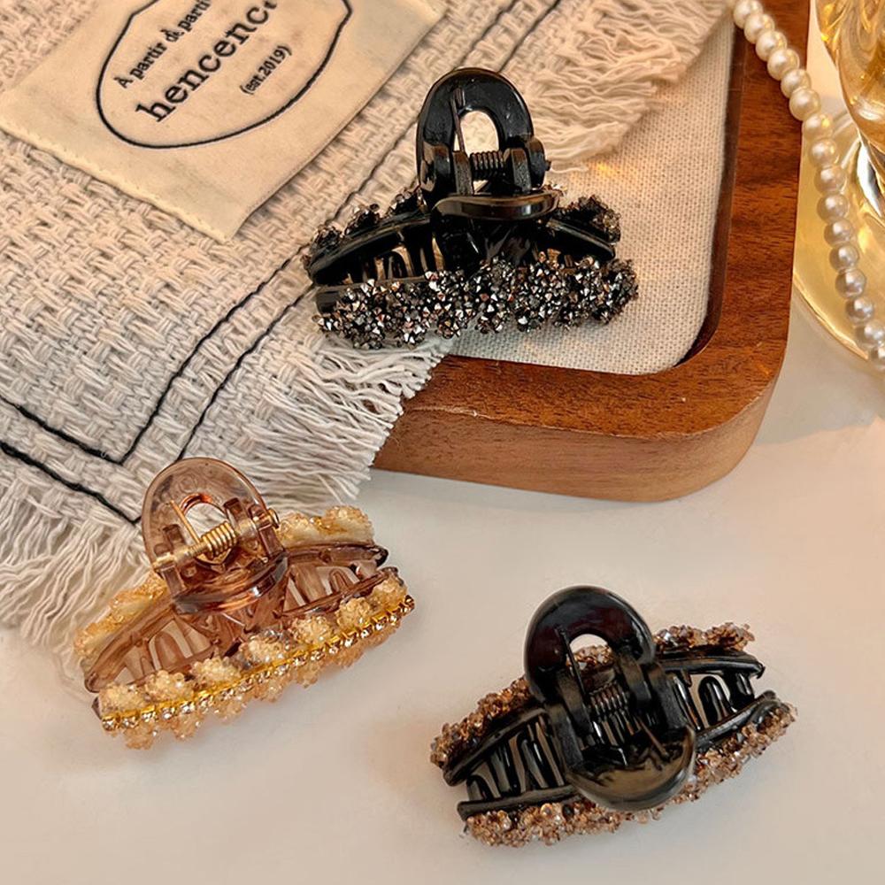 Rhinestones Leaf Shaped Hair Claw Small Size Crystal Wheat Shark Jaw Clamp For Strong Hold Bun Women Girls Daily Use Headwear