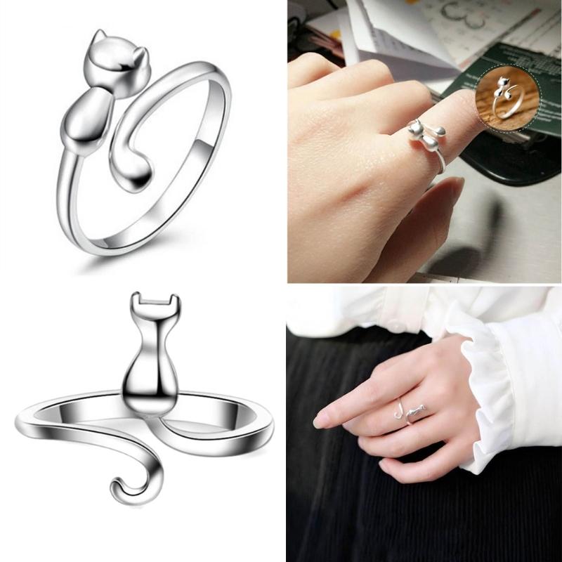 Cat Finger Rings Cat Adjustable Opening Rings Alloy Material Party Jewelry