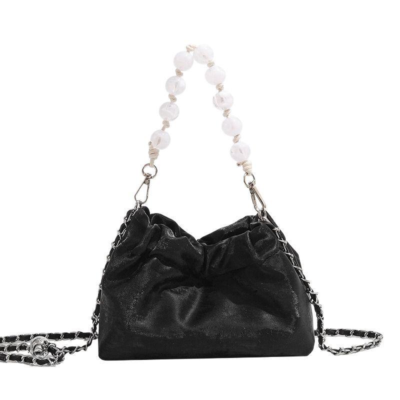 National Style New Chinese Style Pleated Chain Bag Cloud Bag Silver Bag New Single Shoulder Crossbody Bag Pearl Dumpling Bag