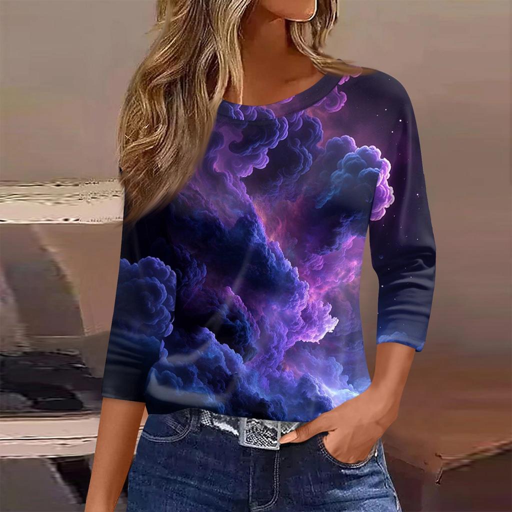 Damen T-Shirt Print 3/4 Ärmel Alltagsmode Wochenende Basic Rundhals Normales Oberteil