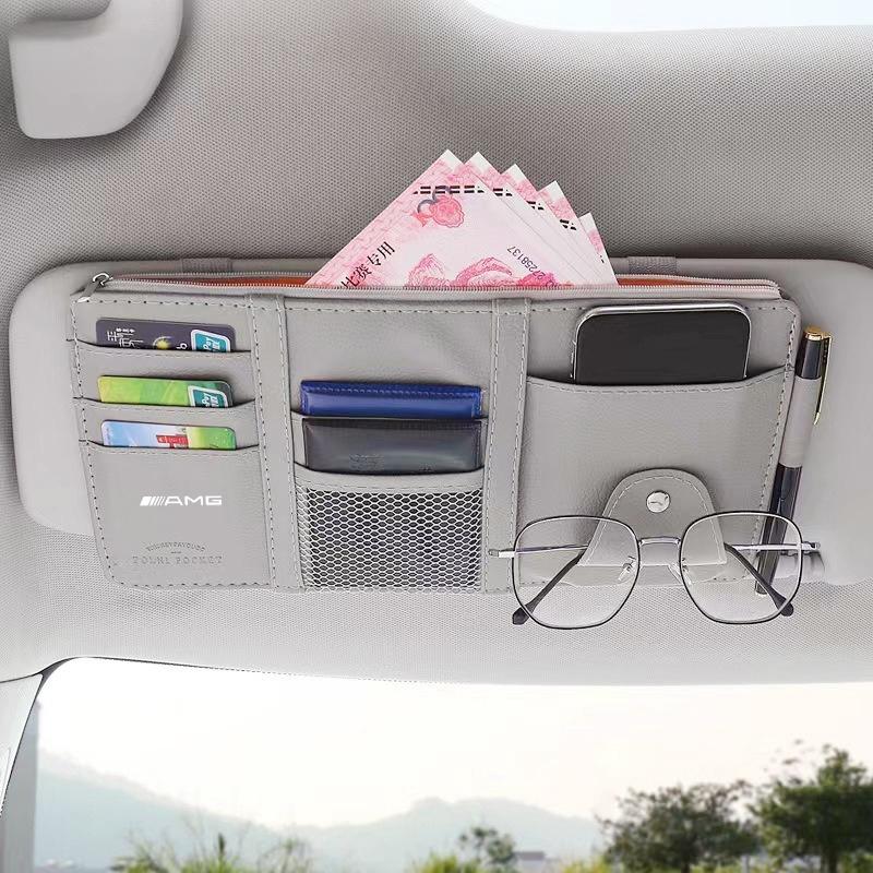 Car Sun Visor Point Storage Pocket Pouch Bag Card Glasses Storage For Mercedes Benz AMG class W205 W203 GLC GLK W206 W220 A180 AT5