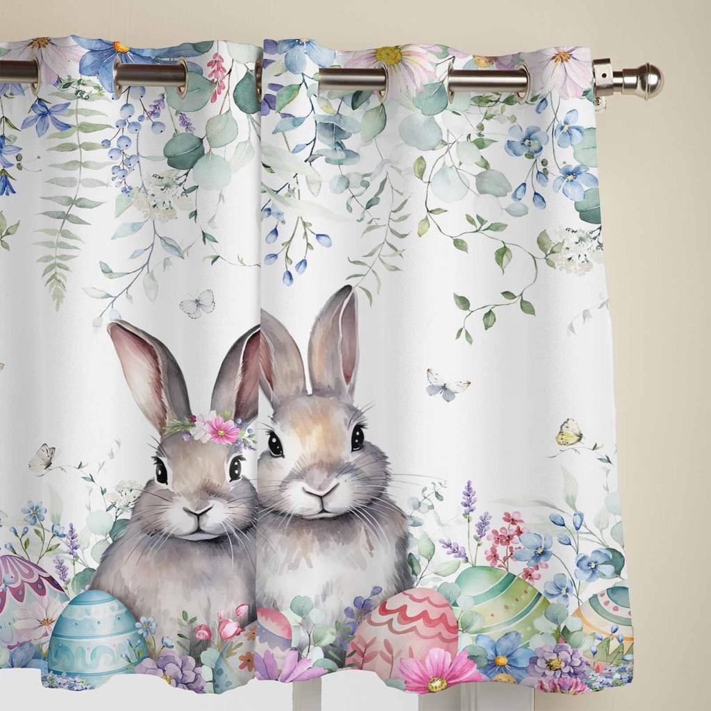 Easter Bunny Eggs Spring Flowers Window Curtains for Living Room Bedroom Curtain Modern Kitchen Blinds Drapes Curtains