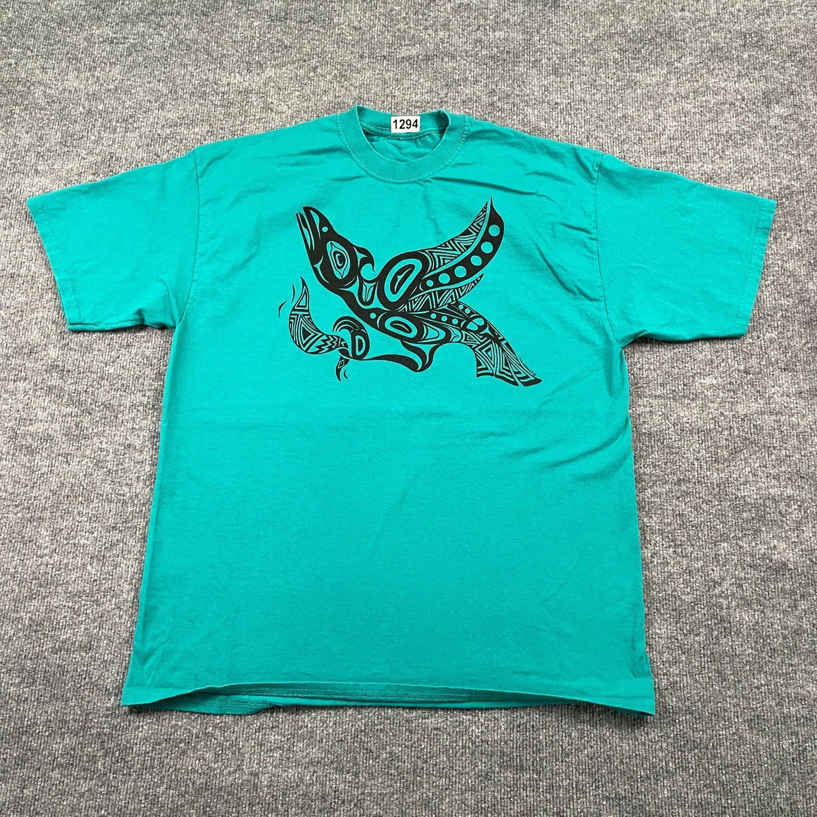 

Vintage 90s Native-American Indigenous Formline Bird Art Shirt Large 22x29 Blue S