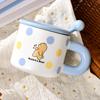 Cute Style Couple Water Cup Breakfast Cup Cartoon Blue Mug with Lid Ceramic Cup with Mixing Spoon
