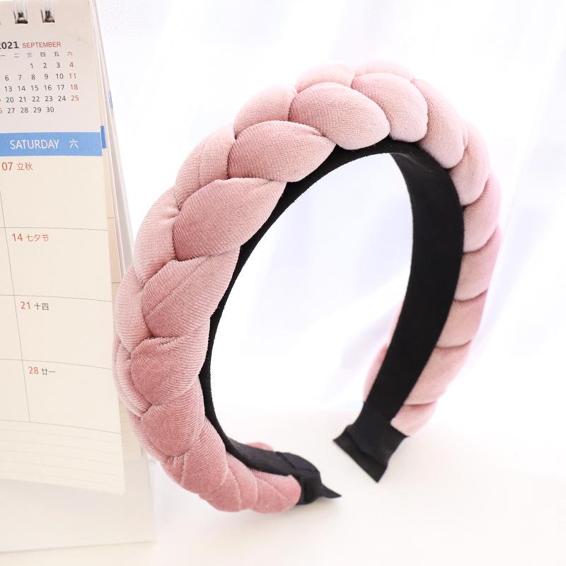Fluwelen Gevlochten Haarband Hoofdband voor Vrouwen Meisjes Haaraccessoires beige