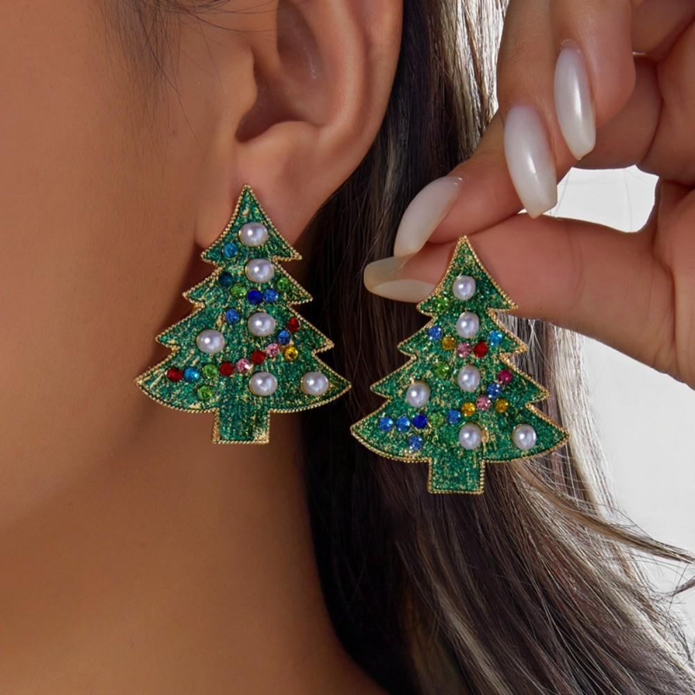 Crystal Christmas Tree Earrings Colorful Crystal Xmas Studs Rhinestone Drop Ear Fashion Women