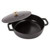 Staub Braiser Saute Pan 24cm IH Compatible Enamel Pot Pot Stylish Heat Retention Black Braiser Drop Structure Round Black [Staub Pot] Two-Handed