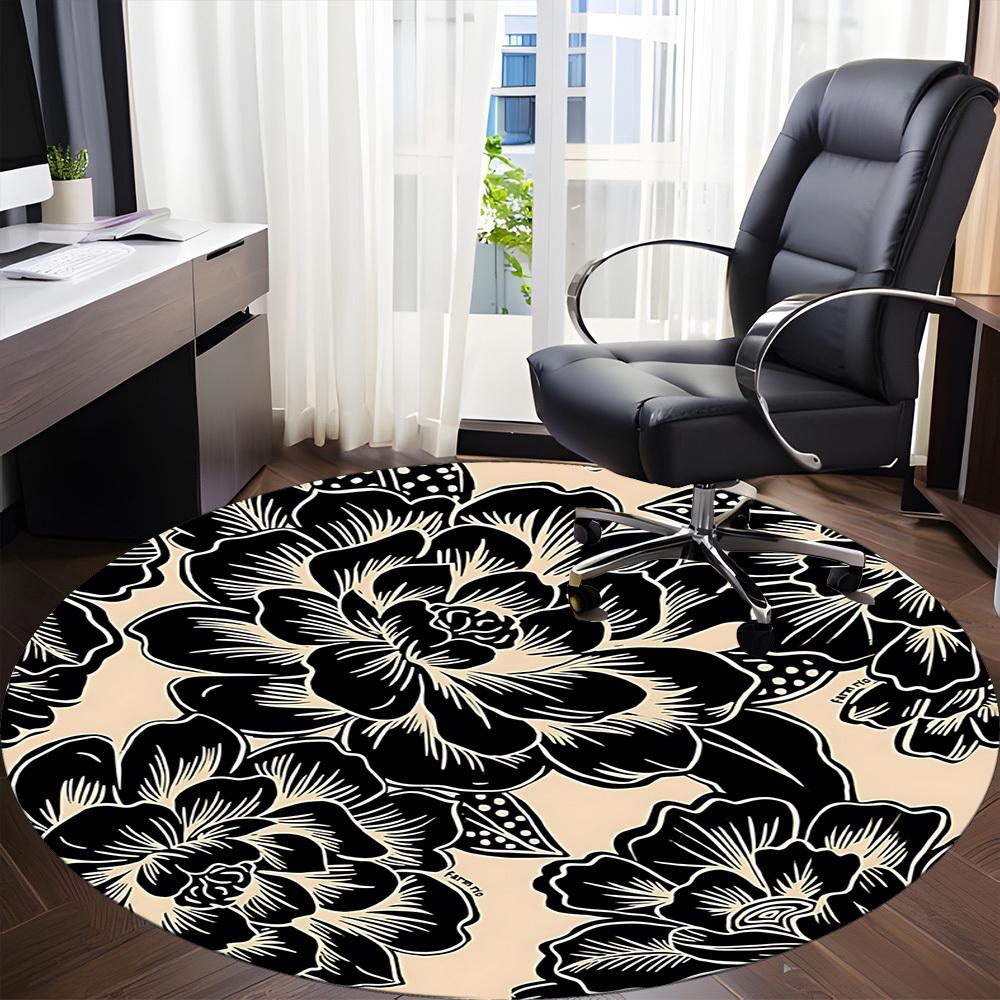 1pc Floral Pattern Chair Carpet for Office, Round Non Slip Durable Large Size Office Carpet, Suitable for Office