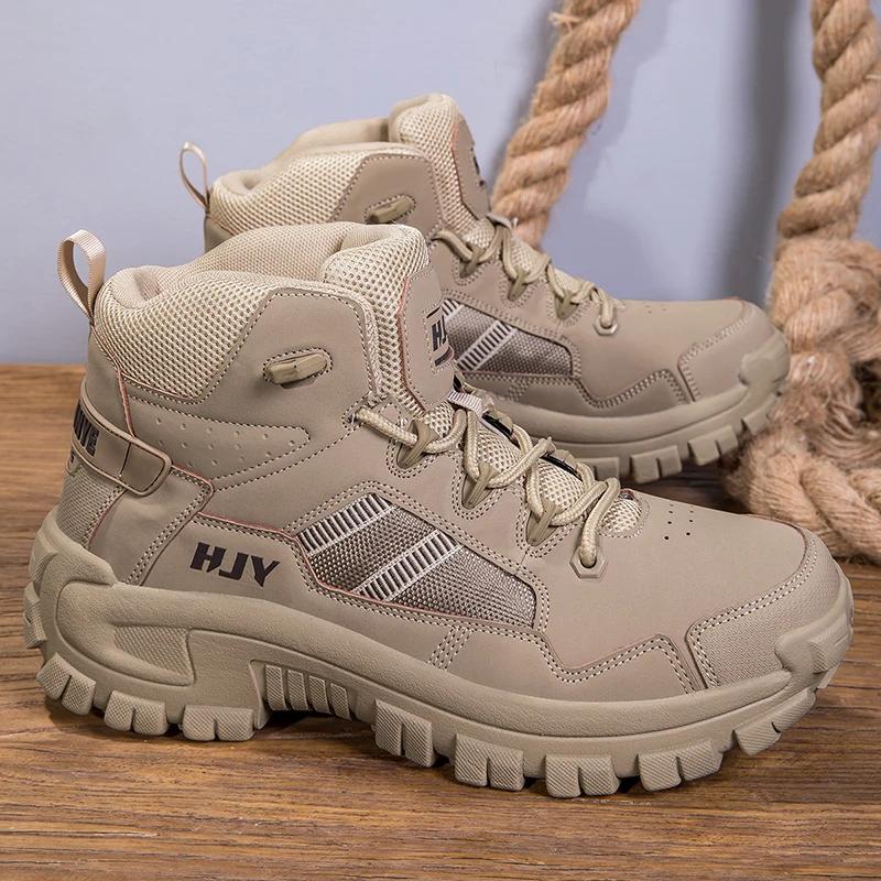 Fashion Casual Leather Ankle Boots for Men Fashion Soft-soled Male High Top Shoes Non-slip Travel Climbing Camping Footwear Basic Boots