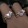 Adjustable Pink Heart Zircon Ring: Irregular Luxury and Trendy Style