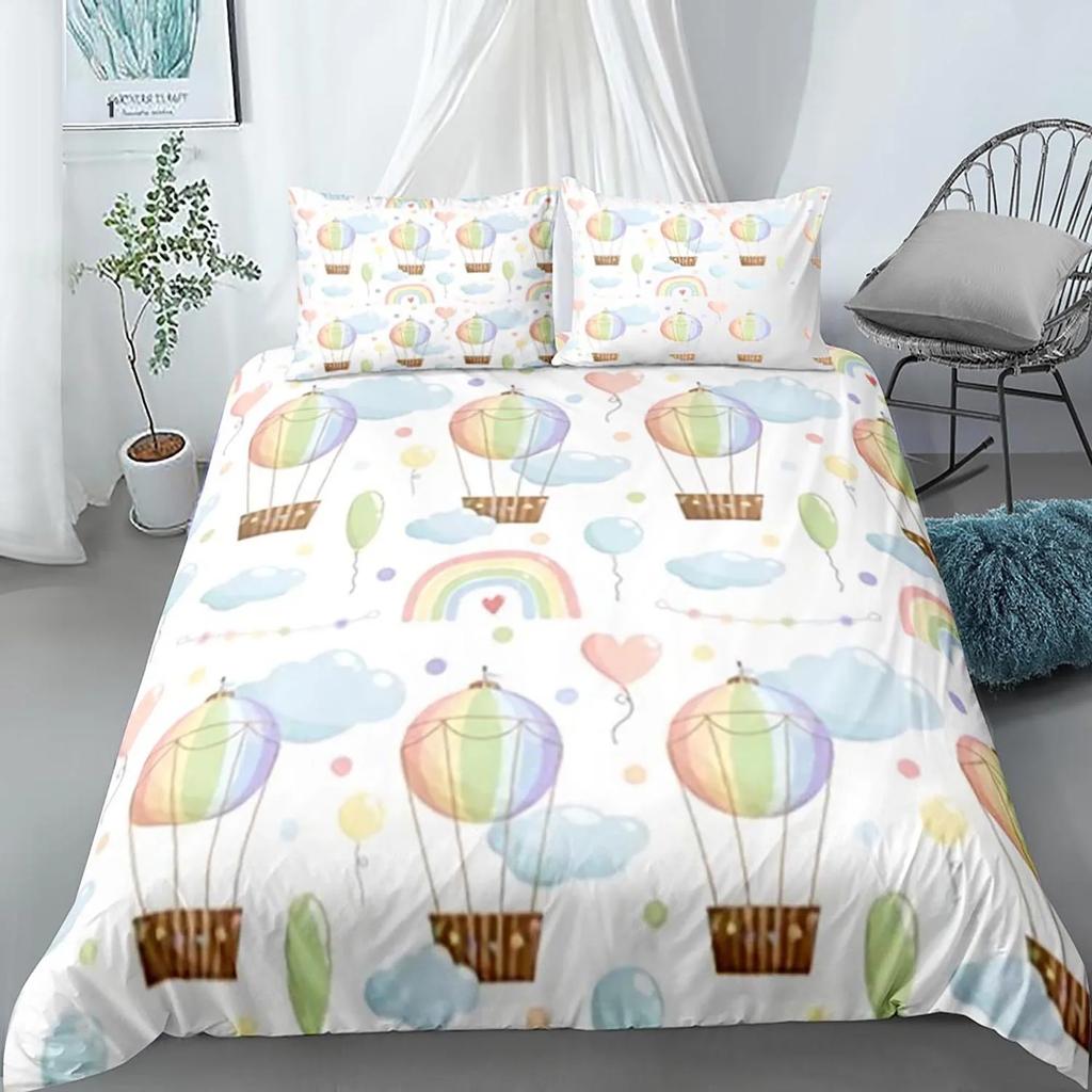 Rainbow Duvet Cover Purple Sky for Girls Women Romantic Gifts Clouds Cartoon Style Quilt Cover Bedroom Decorations Queen Size