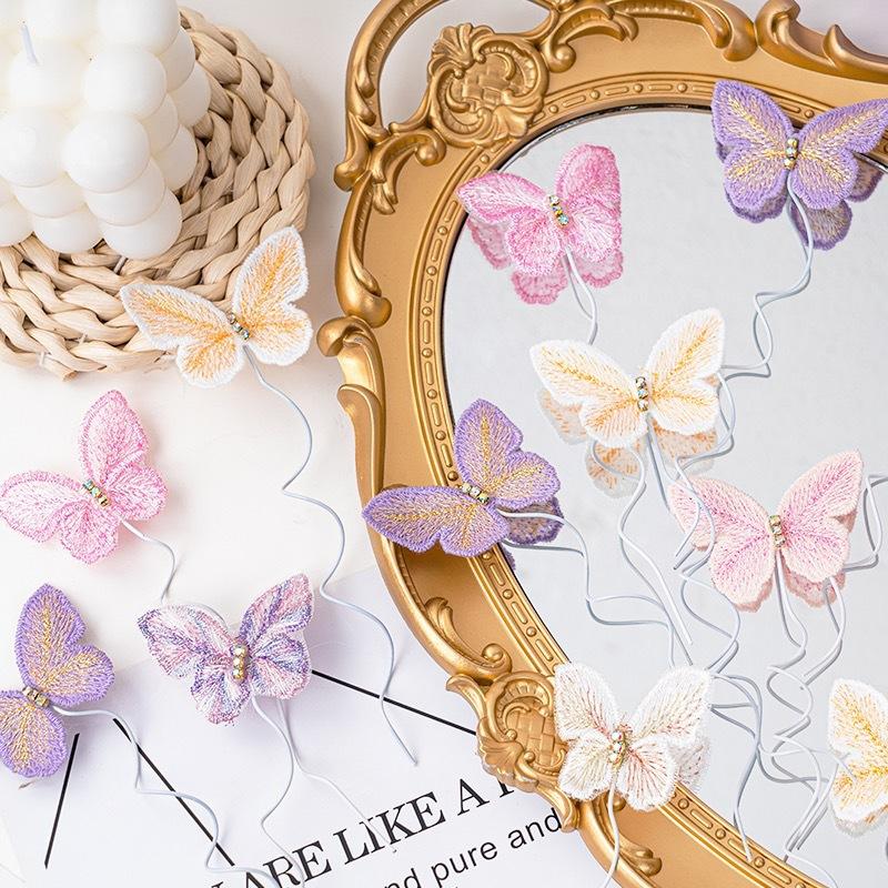 5pcs Mother's Day Embroidered Butterfly Cake Picks Birthday Dessert Table Baking Decoration Accessories