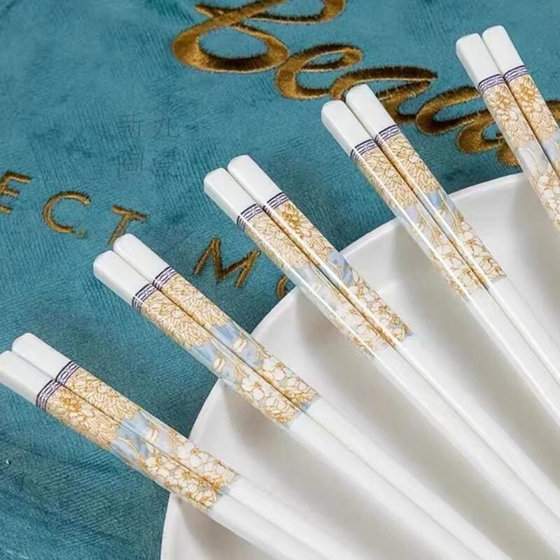 Time Walk Gold Rim Bone China Chopsticks, 10 Pairs