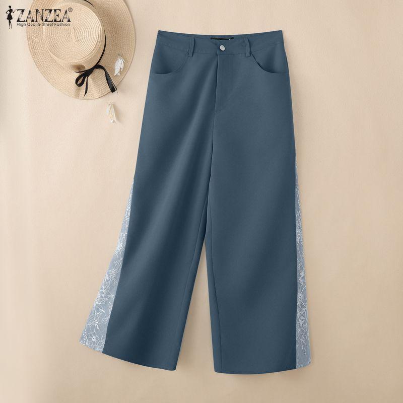 ZANZEA Pantaloni Largi Casual cu Dantelă pentru Femei