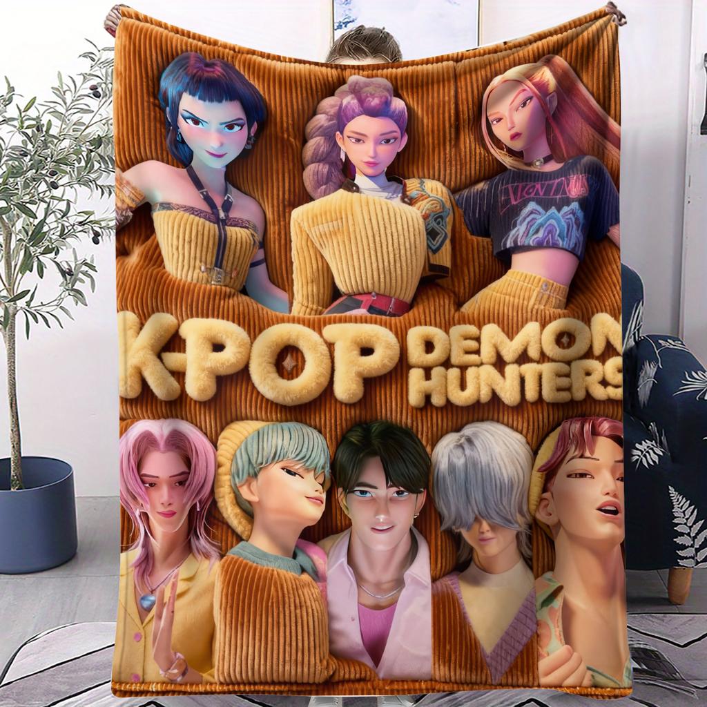 On The Go KPop Devil Hunter Blanket Small Cover Blanket Lightweight Foldable For Cars Offices Napping Bedrooms Sofa All Seasons
