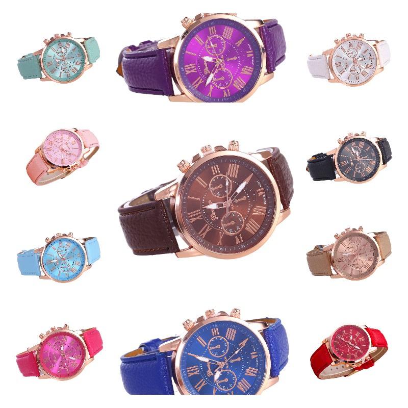 Stylish Women's Leather Strap Watch Geneva Quartz Watch With Fashionable Design