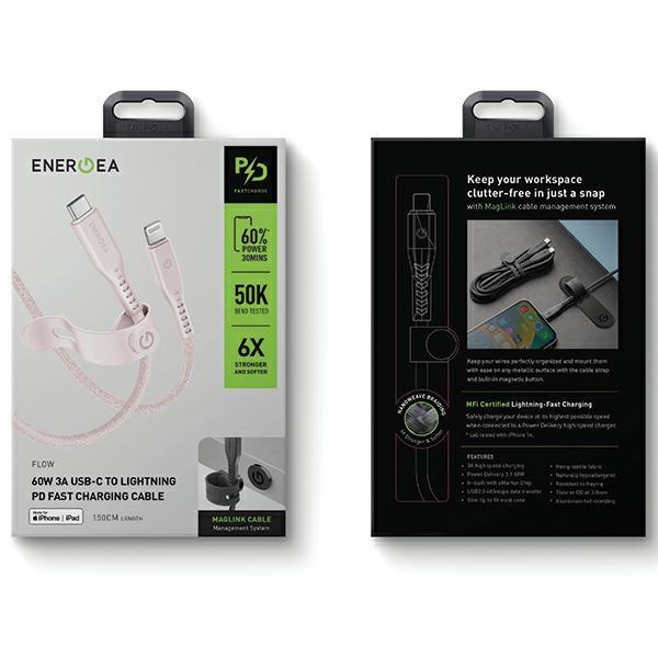 Energea Kabel Flow Usb-C - Lightningc94 Mfi 1.5M Różowy/Pink 60W 3A Pd Fast Charge