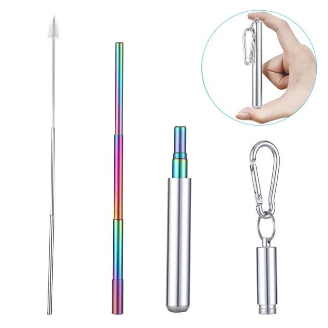 Stainless Steel Telescopic Drinking Straw, Portable Straw for Travel, Reusable Collapsible Metal Drinking Straw with Brush