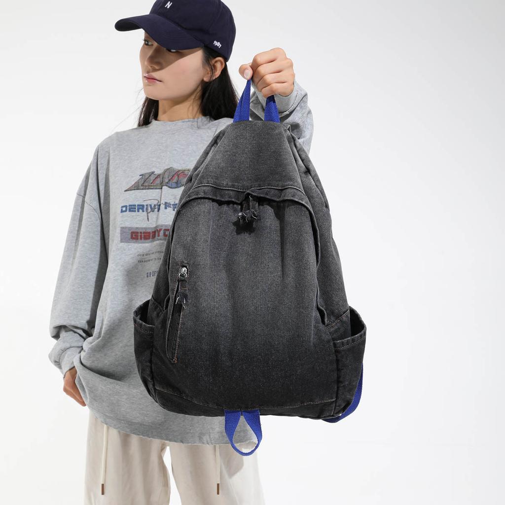 Retro Wash Cloth Backpack Casual Backpack Large Capacity Backpack Korean Version Simple Denim Backpack School Bag