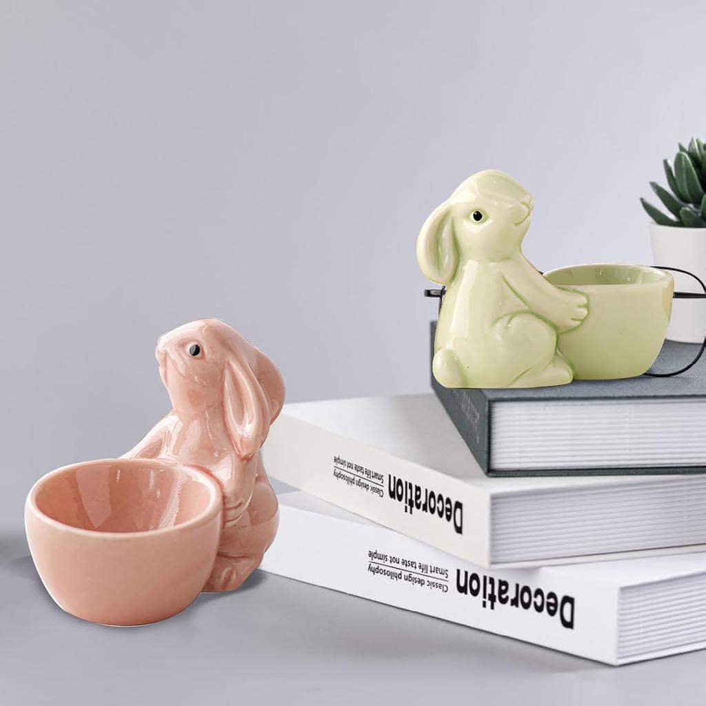 Egg Cups for Soft Boiled Eggs, Easter Egg Holder Soft Boiled Egg Cups Creative Egg Display Stand Ceramic Rabbit Bunny Egg Cup Holder for Home Decor