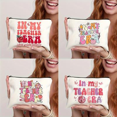 Einfache "In My Teacher Era" Muster Kosmetiktasche, Tragbare Reise Tasche zur Aufbewahrung von Kosmetika, Kulturtasche als Geschenk für Lehrer