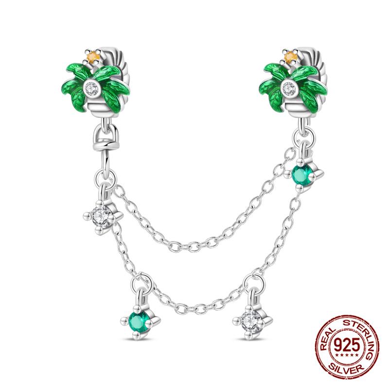 Original 100% 925 Silver Star Moon Safety Chain Fit 925 Original Bracelet & 3mm Bracelet DIY Jewelry Making Women Gift